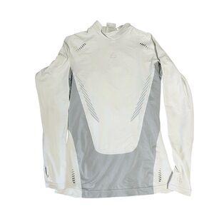 ADIDAS TECHFIT with thumb holes White and Gray Long Sleeve Athletic Top